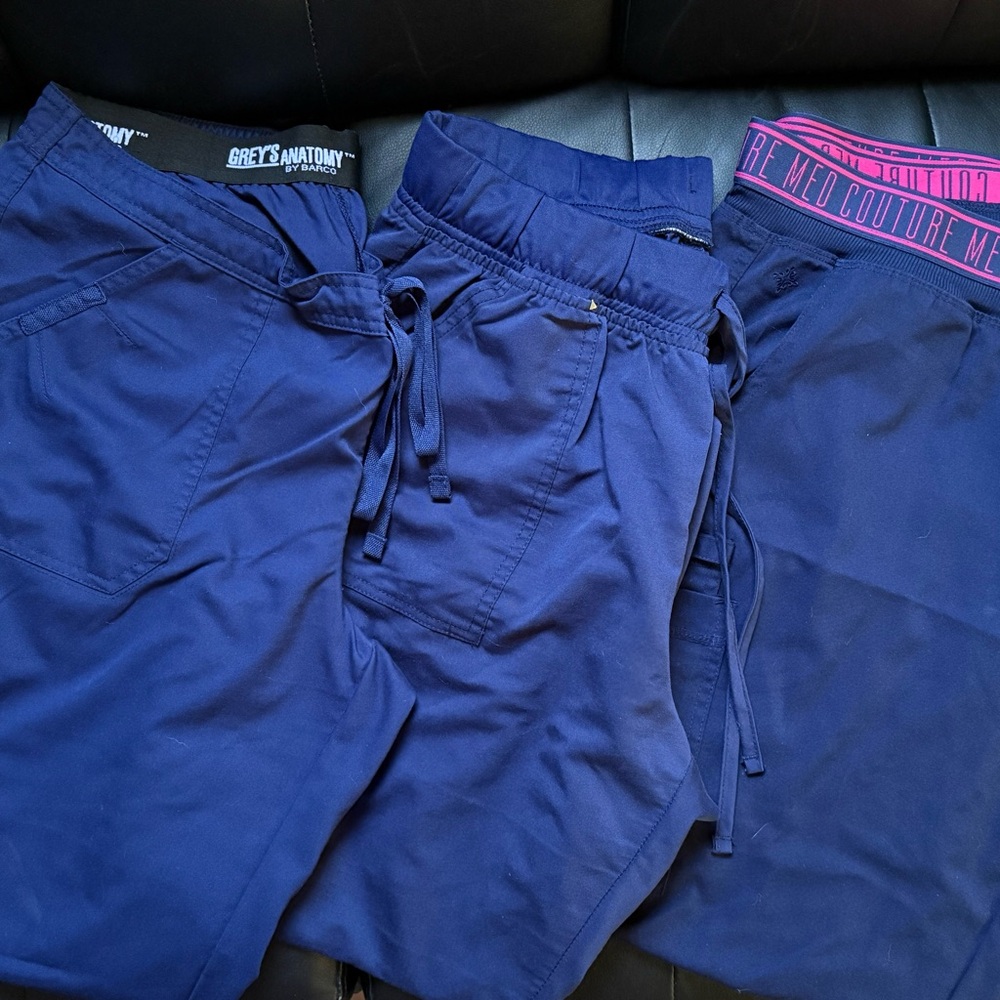 Bundle of 3 Size Large Petite Navy Blue Scrub Pants